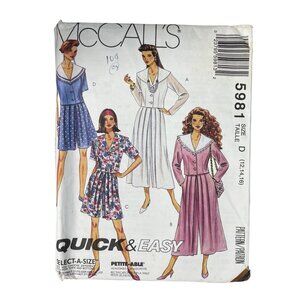 90s McCalls 5981 Two Piece Dress Sewing Pattern Sizes D 12-14-16 Vintage UNCUT